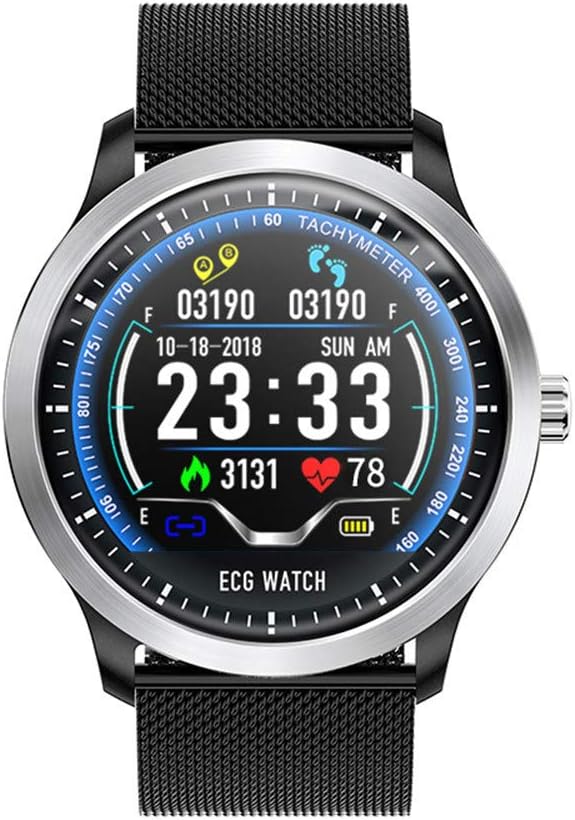 GFYL Sports Bracelet, Pedometer Smart watch N58 Smart Watch with ECG display PPG ECG HRV Report Heart Rate Blood Pressure Test Monitor r25 Smartwatch,Blacksteelstrap