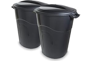 United Solutions 32 Gallon Outdoor Garbage Can, Black, Easy to Carry Garbage Can with Sturdy Construction, Pass-Through Handles & Attachable Click Lock Lid, Indoor or Outdoor Use, (Pack of 2)