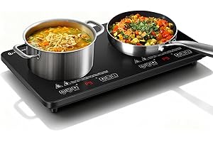 AMZCHEF Portable-Induction-Cooktop-2-Burner-ETL-Certified: 18 Power & 20 Temperature Levels Induction Burners 1800W, Independ