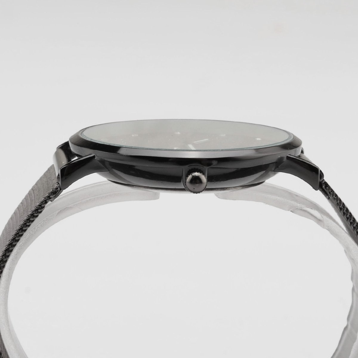 LONGQI Rhinestone Couple Mesh Watch Starry Dial Round Case Sparkling Wristwatch Holiday Gift (Men)