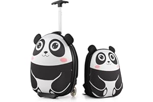 Goplus 2PC Kids Carry On Luggage Set, 16" Rolling Suitcase & 12" Backpack, Airline Approved Travel Trolley Luggage with Wheel