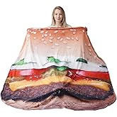 BATTILO HOME 71 Inch Hamburger Blanket Adult Size, for Women, Teens, Funny Food Blankets That Look Like Food, Cute Fleece Blanket for Everyone