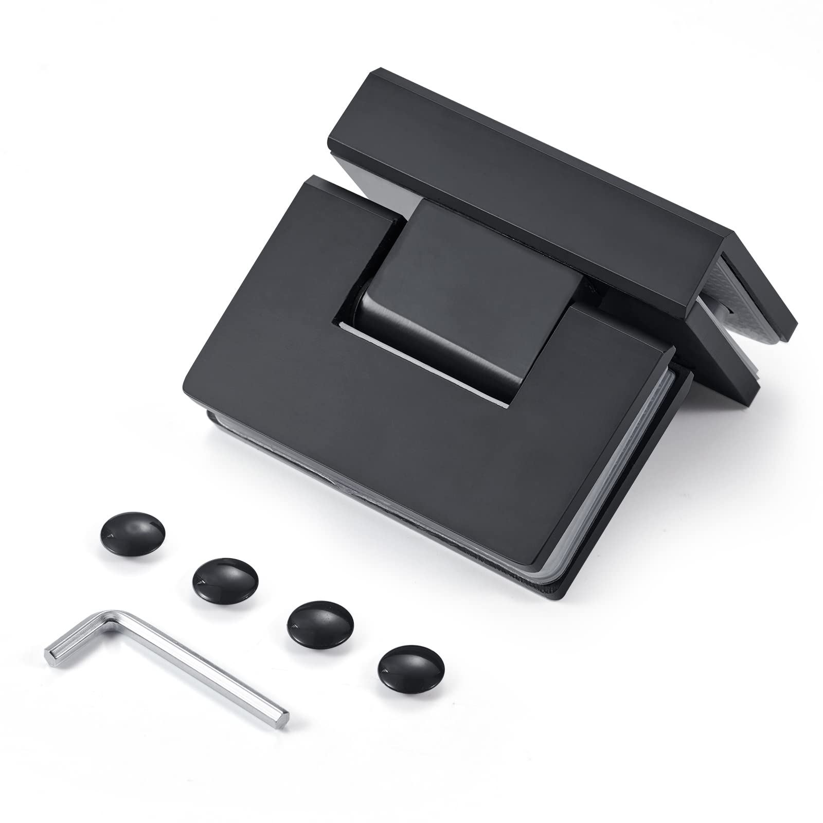 Heavy Duty Shower Glass Door Hinge,Solid One-Piece Precision Cast with 5mm Thick 304 Stainless Steel,Suitable for 5/16"-1/2"(8mm-12mm) Thick Frameless Bathroom Doors,Glass to Glass Mount,1 pc,Black
