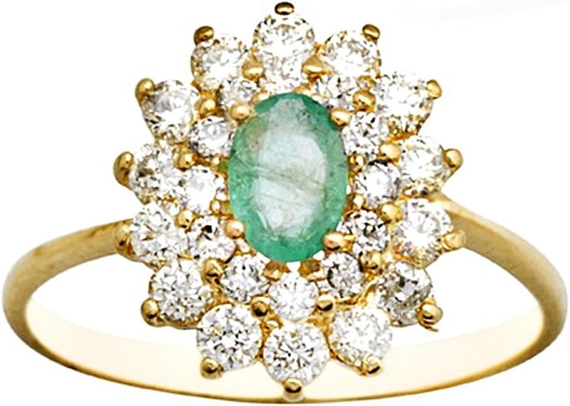 18k gold double ring zirconia center rennet Emerald 6x4mm [AA7056]