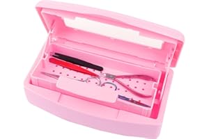 LXIANGN Nail Art Tool Sterilizer Tray,Plastic Clean Sterilizing Box Storage Organizer for Nail,Tweezers,Hair Salon,Spa & Cutter Manicure Equipment (Pink)