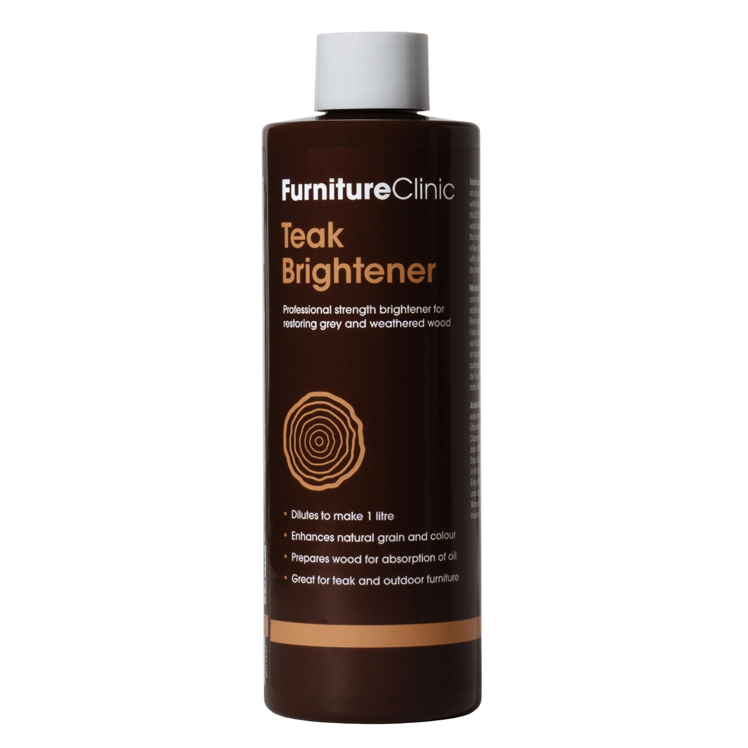 Furniture Clinic Teak Brightener - Dilutes to Make 1 Litre - Restores & Enhances Natural Wood Colour - Increases Absorption of Teak Oil - Great for Use on Outdoor Wooden Furniture - 500ml