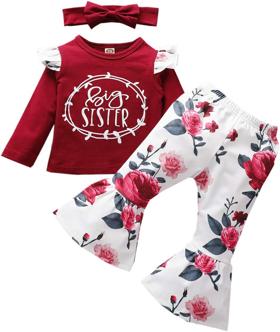 Baby Girls Family Matching Clothing Set Little Big Sister Romper Shirt Tops+Gold Heart Long Pants Outfit Set