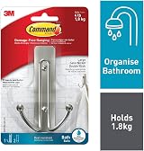 Command Bathroom Large Double Hook Satin Nickel with Adhesive Strips view 2