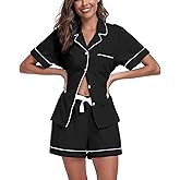 COLORFULLEAF Womens 100% Cotton Pajamas Set Short Sleeve Sleepwear Button Down Pjs Soft 2 Piece Lounge Set with Pockets S-XXL