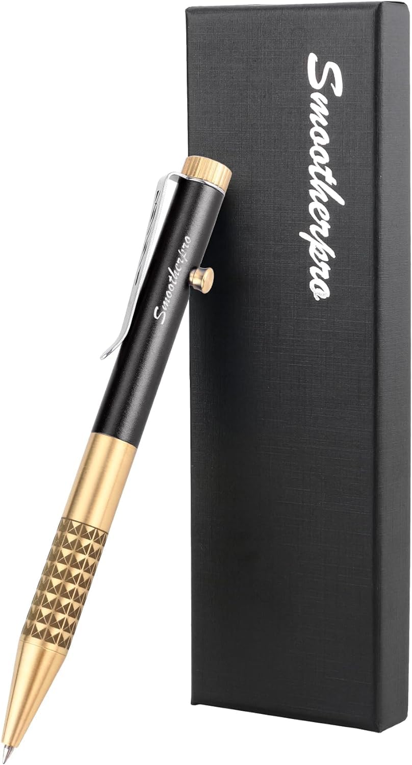 SMOOTHERPRO Solid Brass Ballpoint Pen Compatible with Pentel Refill for EDC Signature Office School Business Color Black (SG01B)