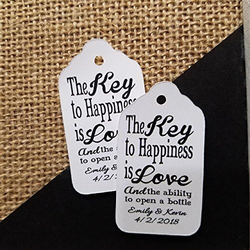 Key to Happiness is Love Personalized White card stock Favor Tag 50 Tags SMALL Favor Tag sets of 50 Tags 1 1/8" x 2"