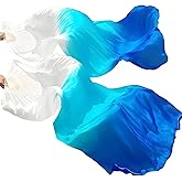 KIKIGOAL 1 Pair Women Faux Silk Belly Dance Fan Veil,Handmade Silk Dance Fan,Bamboo Long Veils For Dancing Performances