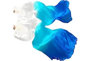 KIKIGOAL 1 Pair Women Faux Silk Belly Dance Fan Veil,Handmade Silk Dance Fan,Bamboo Long Veils For Dancing Performances