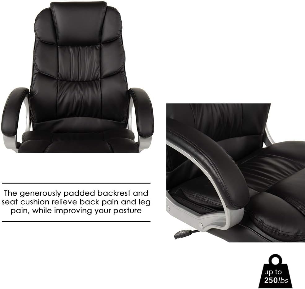 Ergonomic Office Chair Desk Chair Computer Chair with Lumbar Support Arms Executive Rolling Swivel PU Leather Task Chair for Women Adults, Black: Furniture & Decor