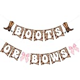 Western Boots or Bows Gender Reveal Banner - Cowboy or Cowgirl Themed Baby Shower Decoration for Party, Photo Backdrop, Wild One Dessert Table Sign