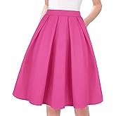 Tandisk Women's Vintage A-line Printed Pleated Flared Midi Skirt with Pockets