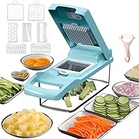 Vegetable Chopper 12 in 1 Mandoline Slicer Cutter Chopper and Grater Vegetable Slicer Cheese Slicer Onion Chopper Blue