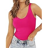 PINKMSTYLE Womens Basic Double Lined V Neck Tank Tops Slimming Workout Summer Tops Sleeveless Shirts