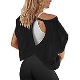 Panadila Womens Open Back Workout Top Oversized Workout T Shirts Backless Athletic Shirt Short Sleeve Baby Tee