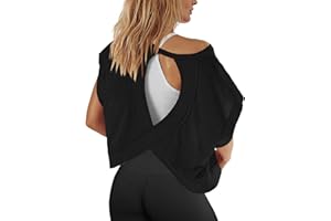 Panadila Womens Open Back Workout Top Oversized Workout T Shirts Backless Athletic Shirt Short Sleeve Baby Tee