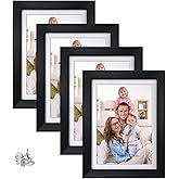 Giftgarden 5x7 Picture Frame Set of 4, 6x8 Matted to Display 5 by 7 Photo with Mat or 6 by 8 Without Mat for Wall or Tabletop, Black