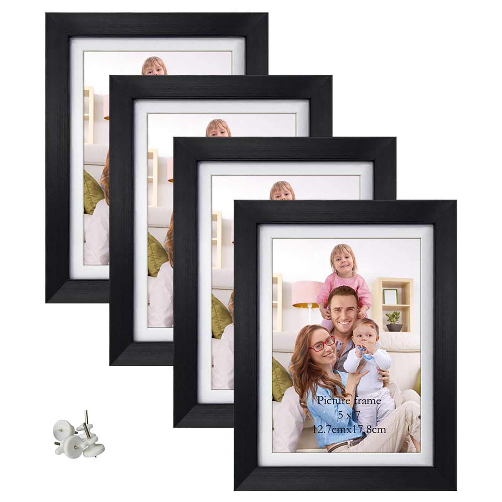 Photo 1 of Giftgarden 5x7 Picture Frame Set of 4, 6x8 Matted to Display 5 by 7 Photo with Mat or 6 by 8 Without Mat for Wall or Tabletop, Black