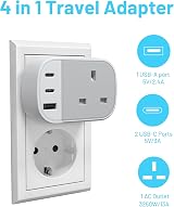 VINTAR UK to EU Plug Adapter 2 USB C 1 USB A Grounded 4 in 1 Type E/F Europe view 2