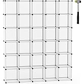 C&AHOME Cube Storage Organizer, 30-Cube Shelves Units, Closet Cabinet, DIY Plastic Modular Book Shelf, Ideal for Bedroom, Living Room, Office, 60.6" L x 12.4" W x 72.6" H Transparent White UPCS30W