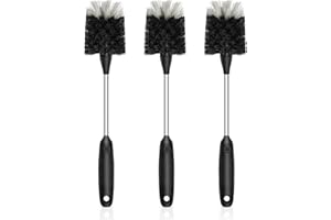 SetSail Bottle Brush of 3 Pack, 13-in Long Stainless Steel Handle Water Bottle Cleaner Brush Non-Slip Grip Bottle Brushes for Cleaning Water Bottles Sport Bottles Coffee Mugs Glasswares Cups, Black