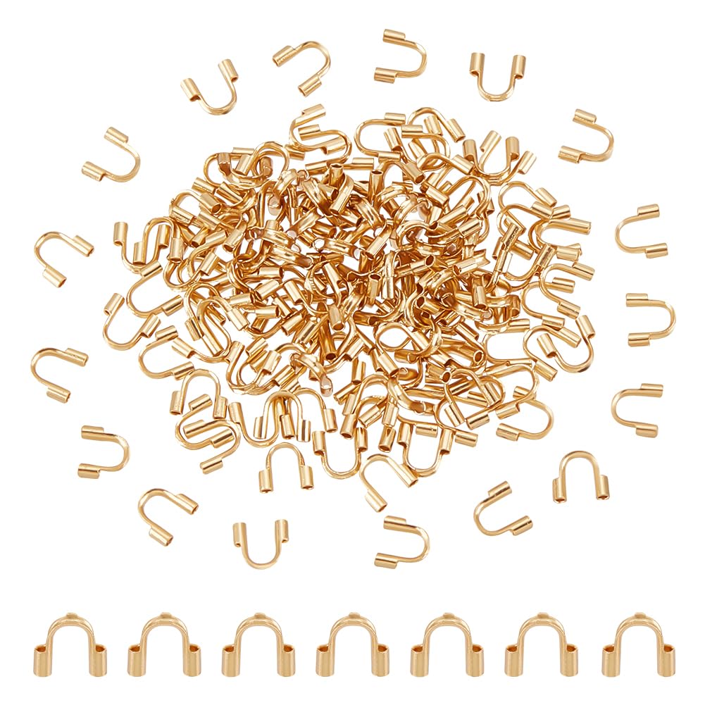 UNICRAFTALE about 150Pcs Real 18K Gold Plated 304 Surgical Stainless Steel Wire Guardian Wire Protector U Shape Loops Metal Wire and Thread Protector Loops Terminators for Leather Cord Bracelets