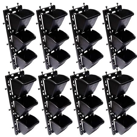 bvslf Plastic Vertical Wall Garden Frame Stand With Hanging 24 Pots, Black, 6 x 18 Inch, Pack Of 8