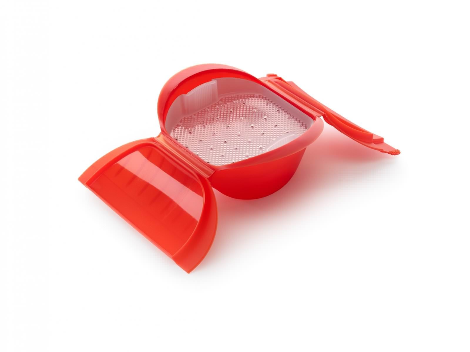 Lekue 1 Litre Ogya Extra-Large Microwave Pot with Tray, Red