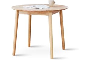 Livinia Aslan 35.4" Round Wooden Dining Table/Mid Century Modern Malaysian Oak Kitchen Table (Natural-Oak)