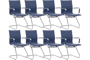 CIMOTA Waiting Room Chairs Leather Office Guest Chair Mid Back Reception Chairs with Sled Base for Meeting/Patient/Conference Room, Navy Set of 8