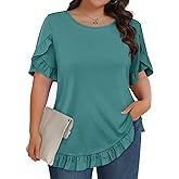 Yousify Womens Plus Size Tops Summer Petal Ruffle Sleeve Flowy Shirts Casual Work Loose Fit Tunic Blouses