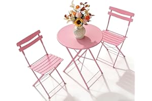 IDEALHOUSE 3-Piece Patio Bistro Set – Metal Frame Folding Patio Furniture, Outdoor/Indoor Bistro Table and Chairs Set, No Ass