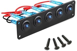 Linkstyle 5 Gang 3 Pin Rocker Switch Panel, 12V 20A SPST Waterproof On-Off Toggle Switch with Pre-Wired for Car Marine RV