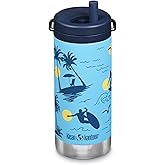 Klean Kanteen TKWide Insulated Bottle – Twist Cap, Steel Straw – Sports & Office – Surfer, 12 oz