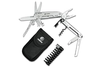GORANDO® 16-in-1 Multitool Taschen-Messer | Multifunktions-Edelstahl-Werkzeug | extrem robust & mit extra großer Schere | ide
