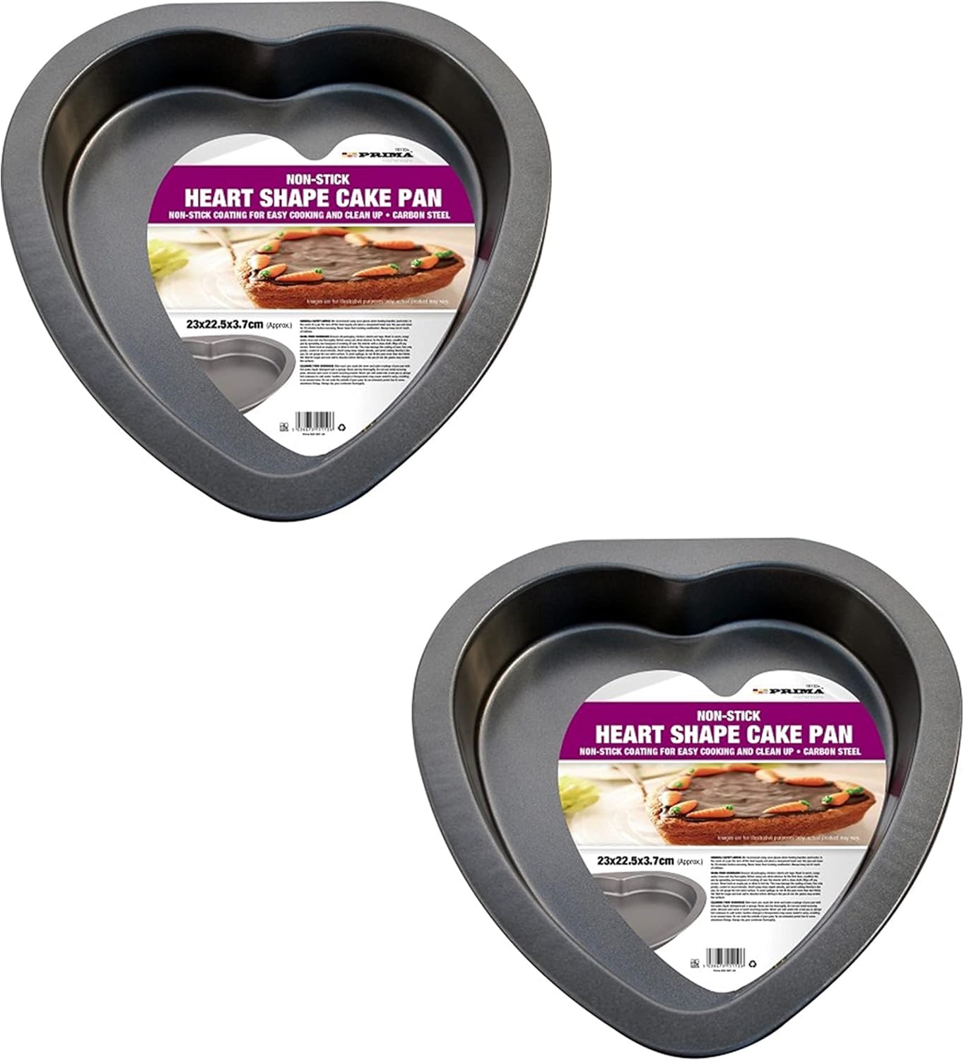 Prima Set Of 2 Heart Shaped Cake Tins, Romantic Grey Heart Shape, Non Stick Carbon Steel Bake Pan, Ideal For Cakes, Cheesecakes & Loaves, Black