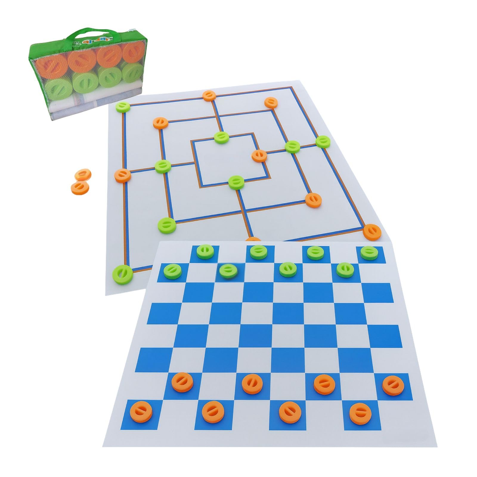 alldoro 60063 XXL Mill and Lady Game, Giant 2-in-1 Board Game for Indoor and Outdoor Use, with 24 Large Tokens, for Children from 3 Years and Adults, 158 x 158 cm, Colourful