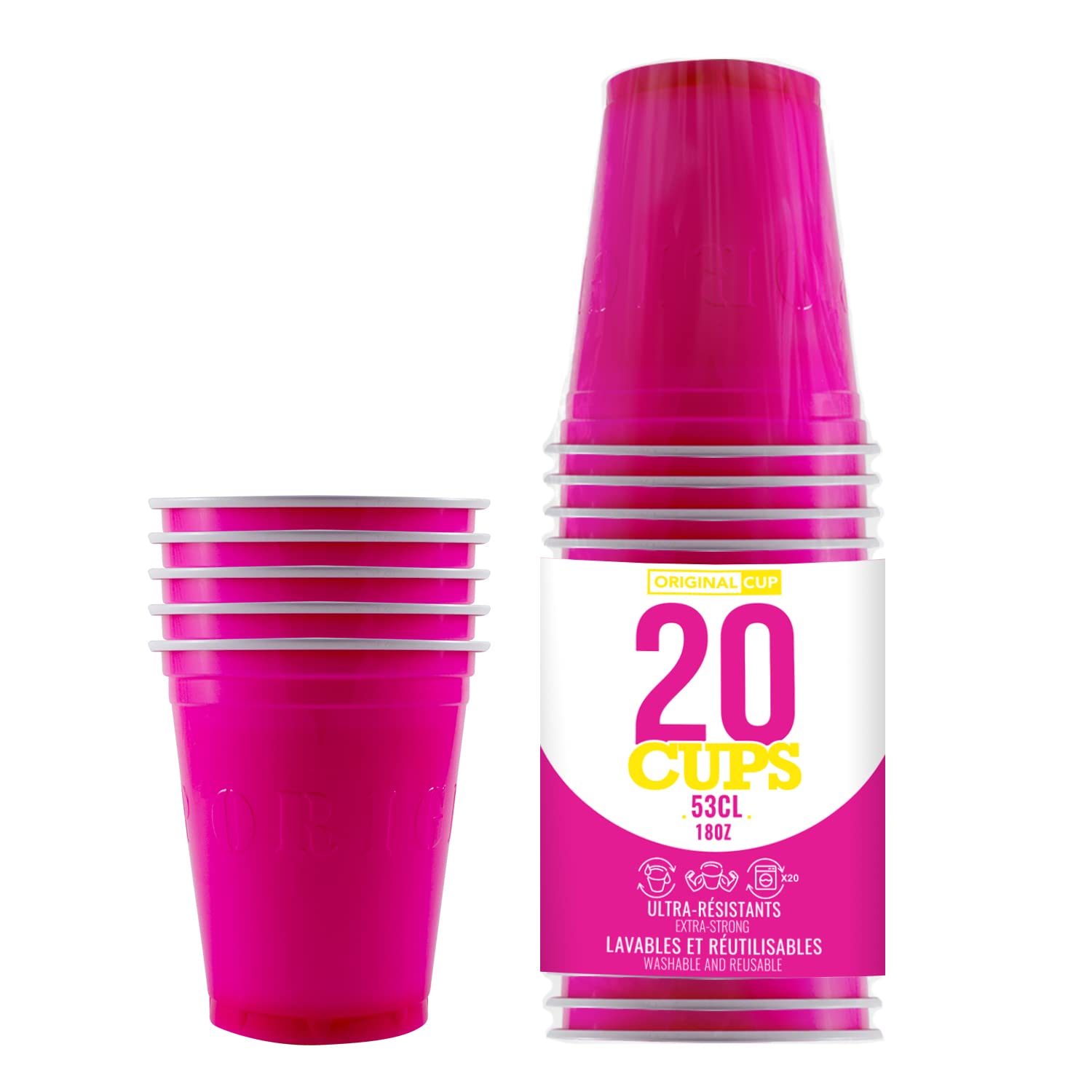 Pack of x20 Official Original Pink Cups | 53cl Pink American Cups | Beer Pong | Premium Quality | Reusable Plastic Cups | Hand & Machine Wash | OriginalCup®