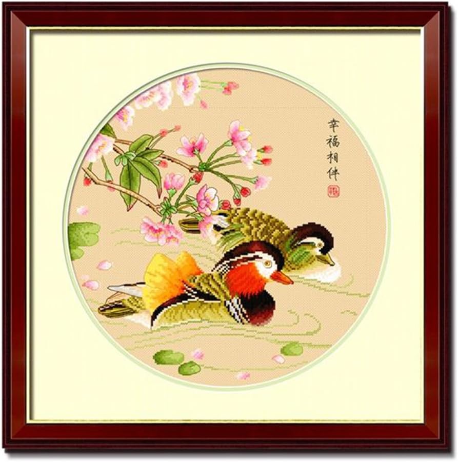DOMEI Stamped Cross Stitch Kit, Mandarin Duck, 18.9 x 18.9 inches