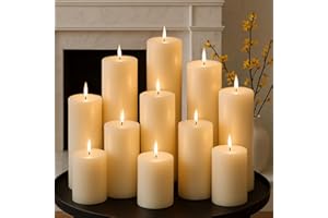 MOSROAD Ivory Pillar Candles Set, 12 Packs, 2.8 in x 4, 6, 8 Inch Assorted Size Unscented Pillar Candles Bulk for Home Decor, Long Burning Candle for Emergency, Holiday Dinner, Dripless & Smokeless
