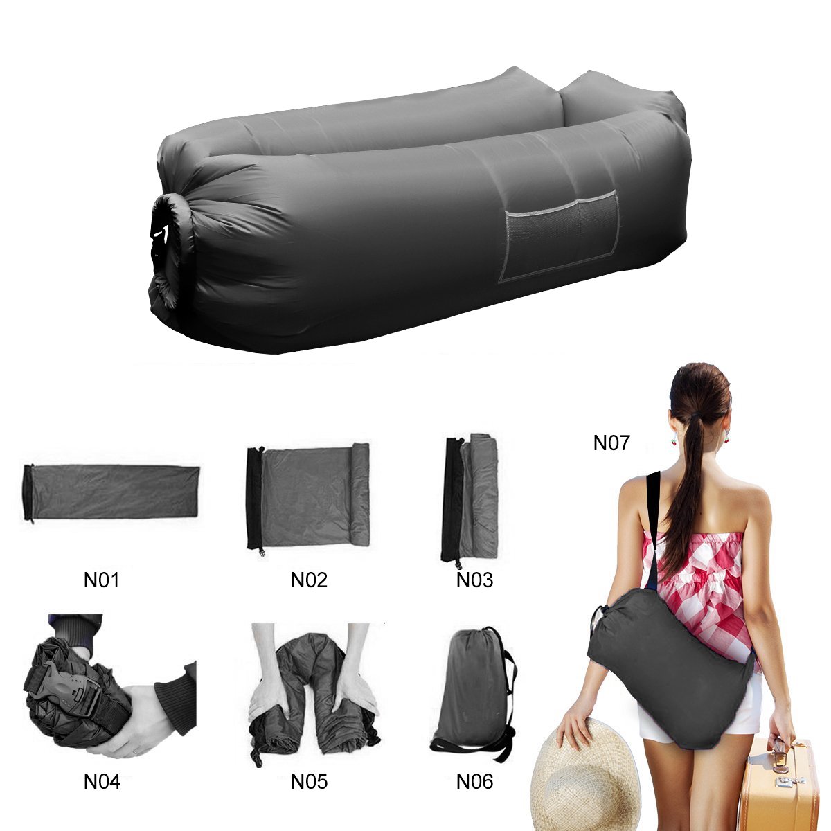 AOGE Sofá inflable iregro portátil hinchable Puf con cojín ...