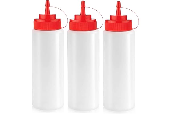 Norcalway 12 oz Condiment Squeeze Bottles for Sauces - Leak Proof Oil, Syrup, Dressing Squirt Bottles - 3 Pack