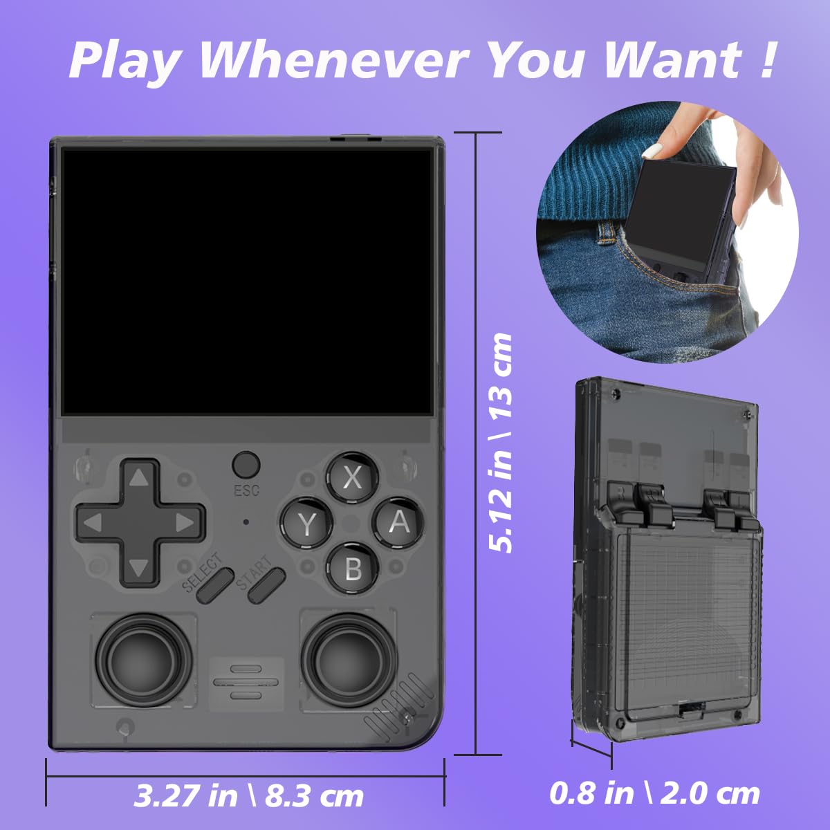 WeLohas DR35 Plus Handheld Retro Gaming Console Linux System with 64G Card, Support 13+ Emulator Including 15000+ Fun Games, 3.5 Inch IPS Screen, Hand Hero Video Game Console Gift (DE-DR35-Black)