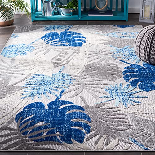 SAFAVIEH Washable Rug Outdoor Cabana Collection - 4' x 6', Grey & Blue, Non-She…