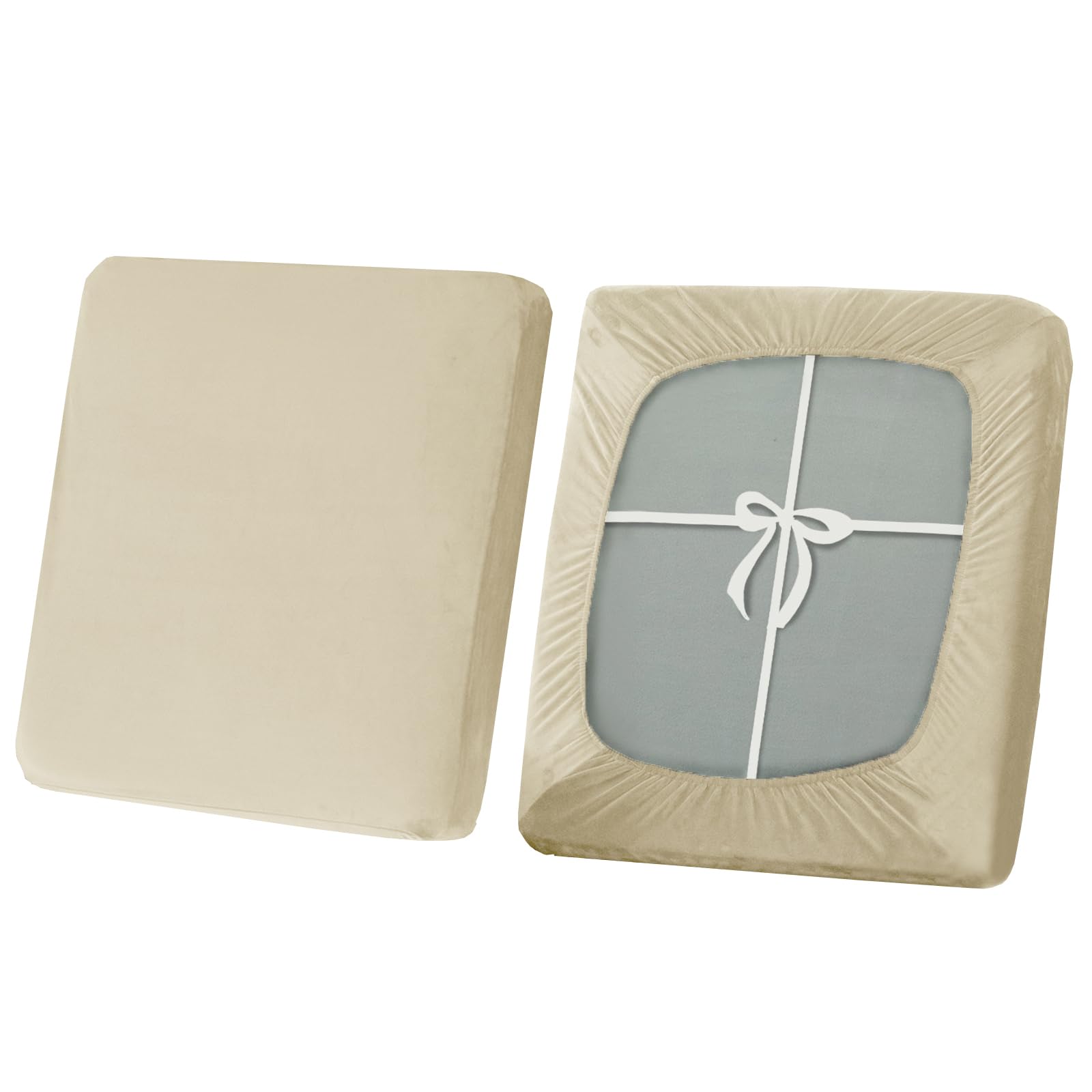 SYLC Stretch Sofa Seat Cushion Covers, Non-slip Sofa Cushion Cover with Ties and Elastic Bands, Velvet Couch Cushion Covers Replacement (Beige,Backrest cover)