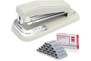 Deli/EZWORK Swing-Arm Swivel Stapler, 360 Degree Rotate Desktop Staplers, 25 Sheet Capacity Office Desk Stapler with 1000 Staples for Booklet or Book Binding, White